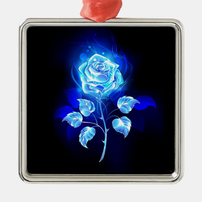 Burning Blue Rose Metal Tree Decoration (Front)