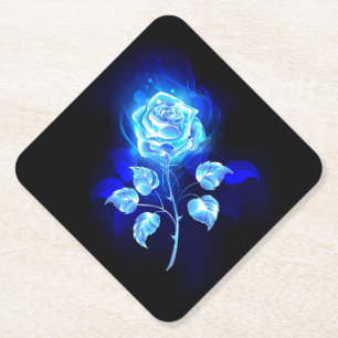 Burning Blue Rose Paper Coaster