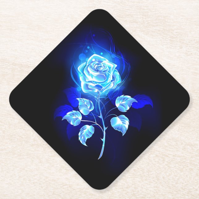 Burning Blue Rose Paper Coaster (Front)