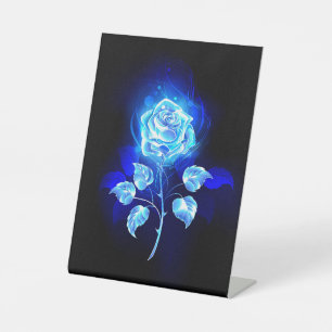 Burning Blue Rose Pedestal Sign