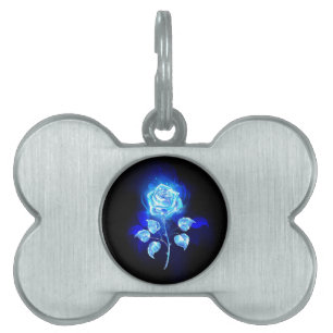 Burning Blue Rose Pet ID Tag