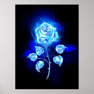 Burning Blue Rose Poster