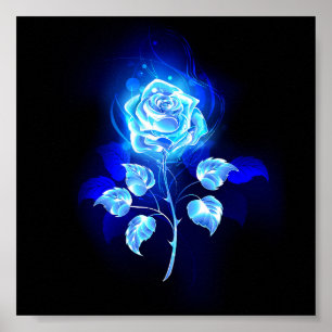 Burning Blue Rose Poster
