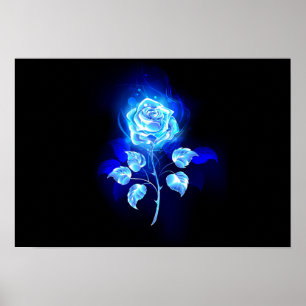 Burning Blue Rose Poster