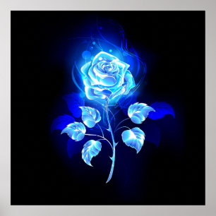 Burning Blue Rose Poster
