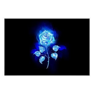 Burning Blue Rose Poster