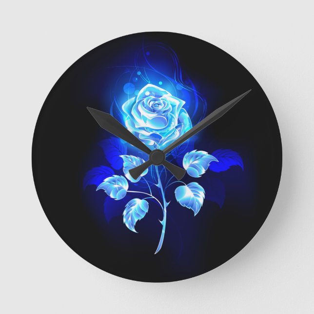 Burning Blue Rose Round Clock (Front)