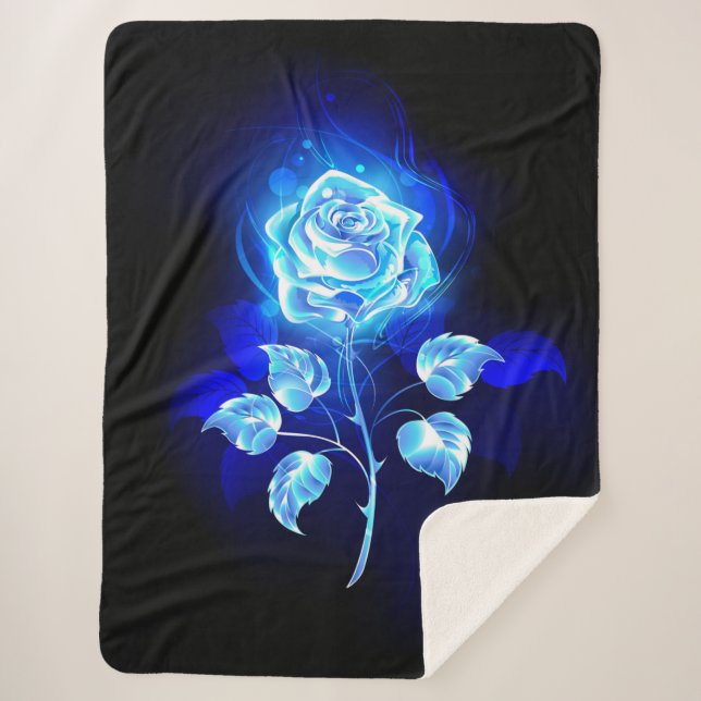 Burning Blue Rose Sherpa Blanket (Front)