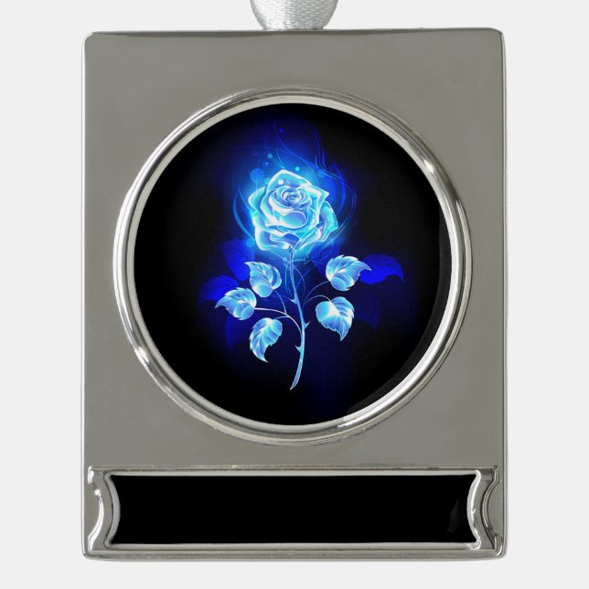 Burning Blue Rose Silver Plated Banner Ornament (Front)
