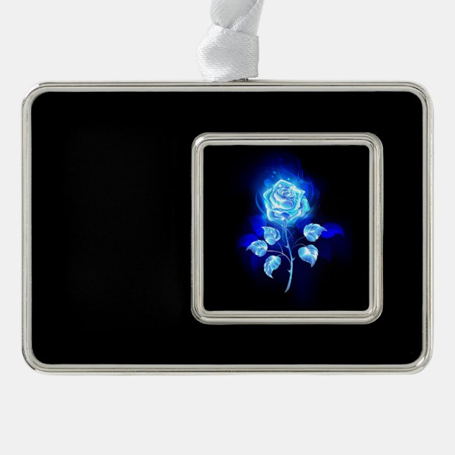 Burning Blue Rose Silver Plated Framed Ornament (Front)