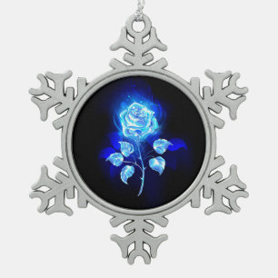 Burning Blue Rose Snowflake Pewter Christmas Ornament