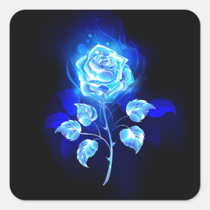 Burning Blue Rose Square Sticker