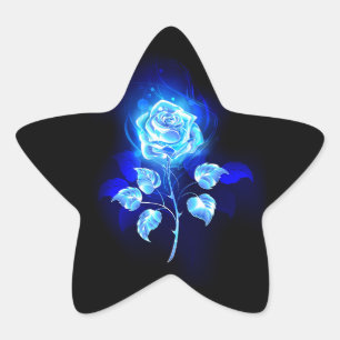 Burning Blue Rose Star Sticker