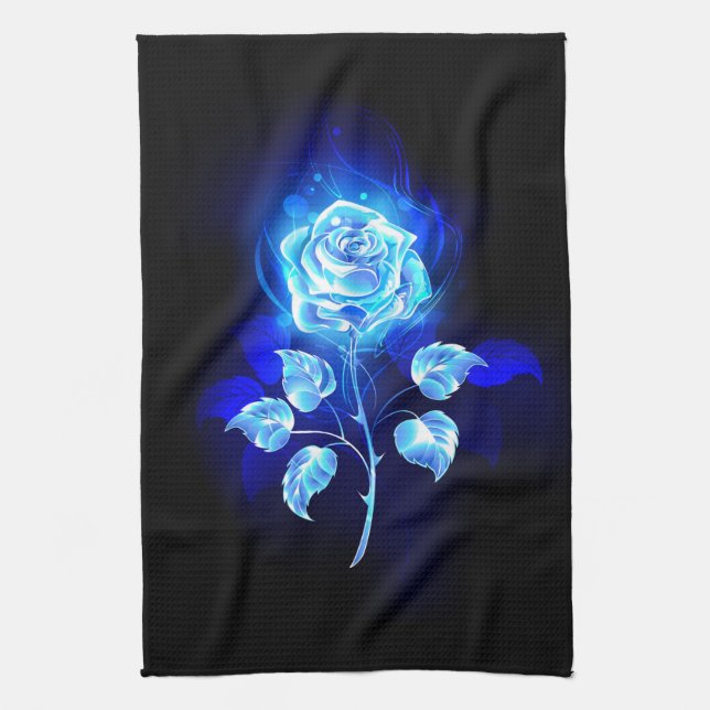 Burning Blue Rose Tea Towel (Vertical)