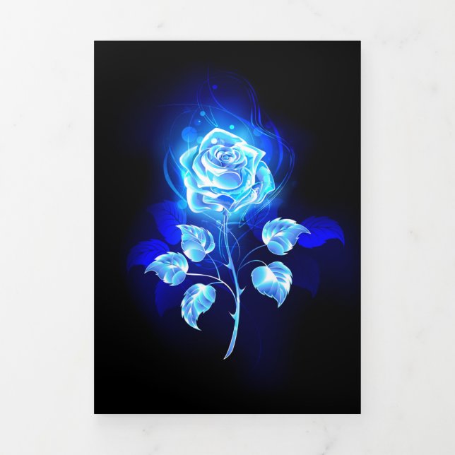 Burning Blue Rose Tri-Fold Holiday Card (Cover)