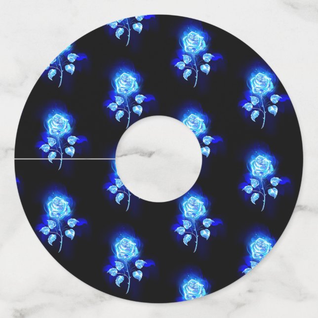 Burning Blue Rose Wine Glass Tag (Front)