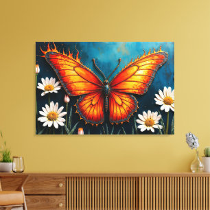 Burning butterfly bright fiery monarch wings art canvas print