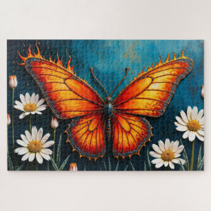 Burning butterfly bright fiery monarch wings art jigsaw puzzle