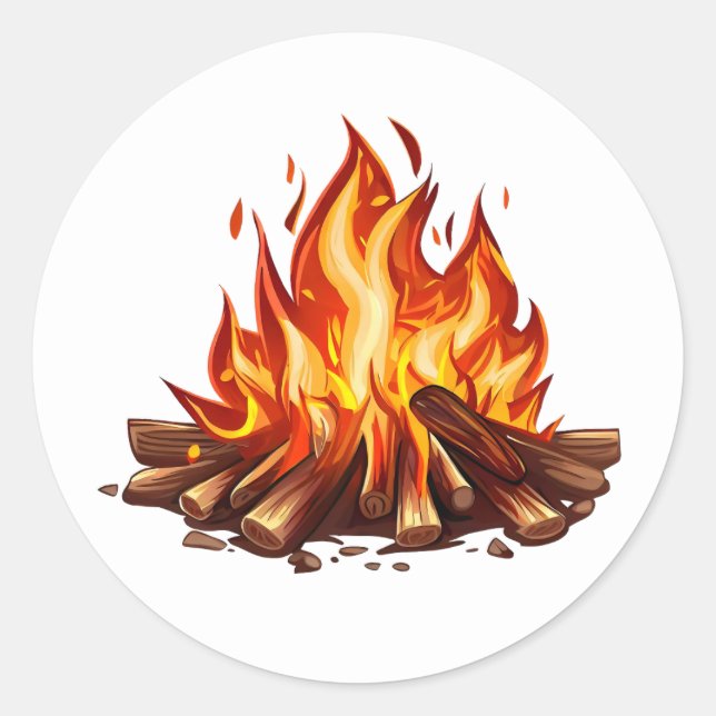 Burning Camp Fire Classic Round Sticker (Front)