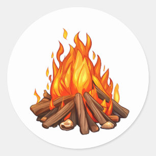 Burning Camp Fire Classic Round Sticker