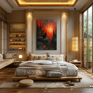 Burning Cat Silhouette: Surreal Dusk Poster