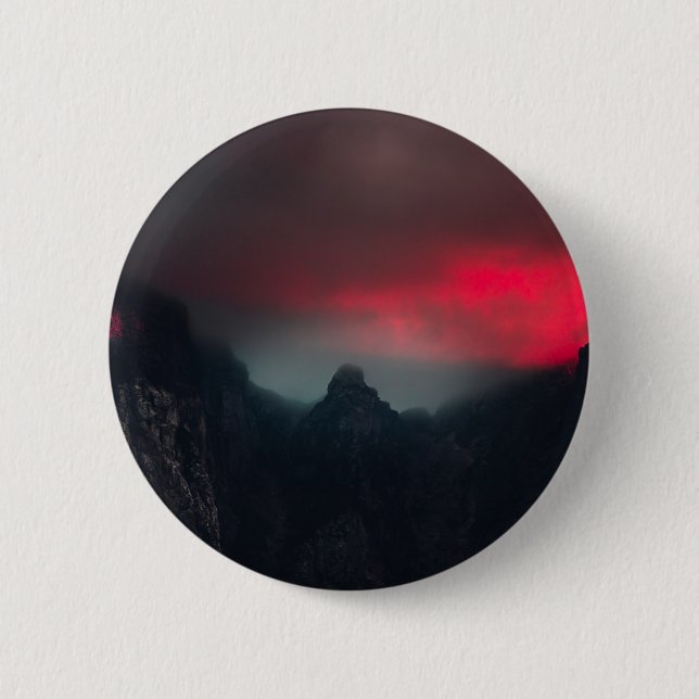 Burning clouds, fog and mountains 6 cm round badge (Front)