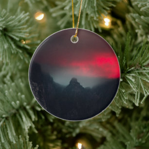 Burning clouds, fog and mountains ceramic tree decoration