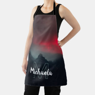 Burning clouds, fog and mountains monogram apron