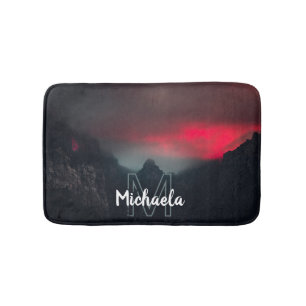 Burning clouds, fog and mountains monogram bath mat