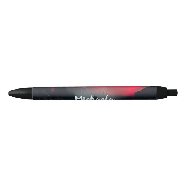 Burning clouds, fog and mountains monogram black ink pen (Front)