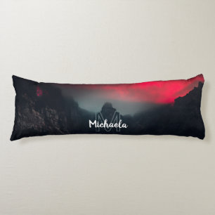 Burning clouds, fog and mountains monogram body cushion