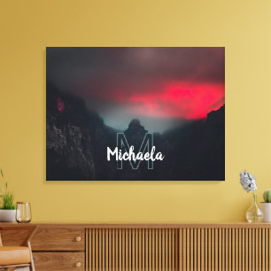 Burning clouds, fog and mountains monogram canvas print