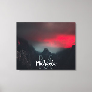 Burning clouds, fog and mountains monogram canvas print
