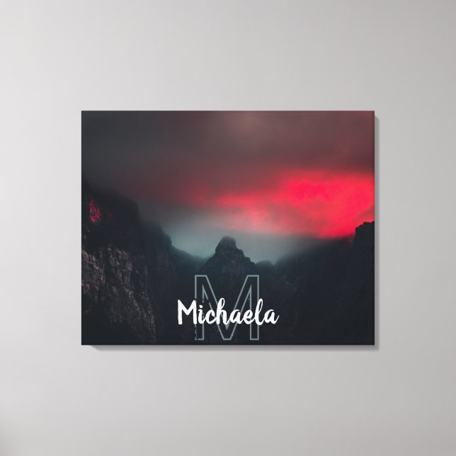 Burning clouds, fog and mountains monogram canvas print (Front)