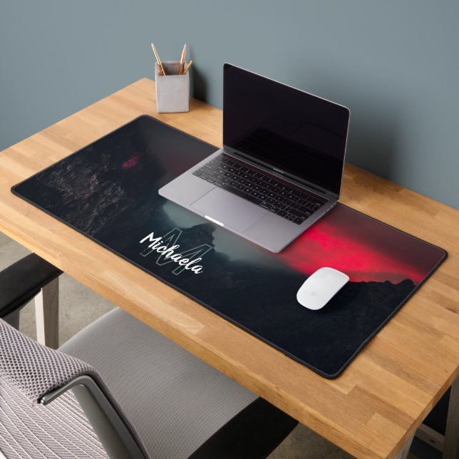 Burning clouds, fog and mountains monogram desk mat (Office 2)