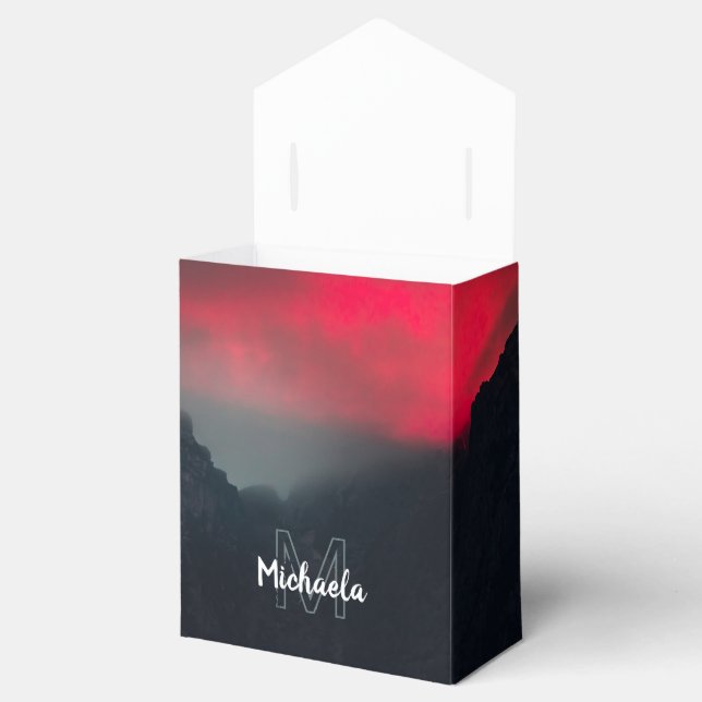 Burning clouds, fog and mountains monogram favour box (Opened)