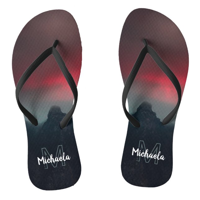 Burning clouds, fog and mountains monogram flip flops (Footbed)