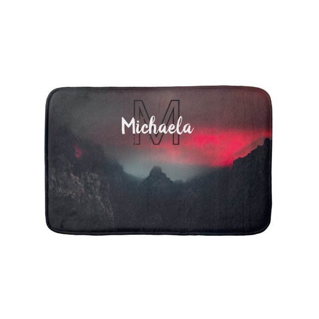 Burning clouds, fog and mountains monogram in sky bath mat (Front)