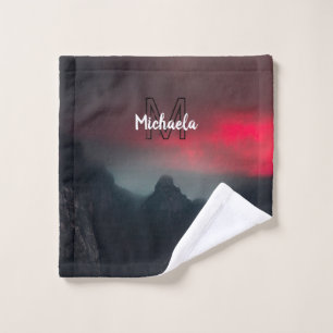 Burning clouds, fog and mountains monogram in sky bath towel set
