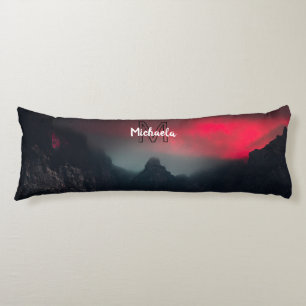 Burning clouds, fog and mountains monogram in sky body cushion