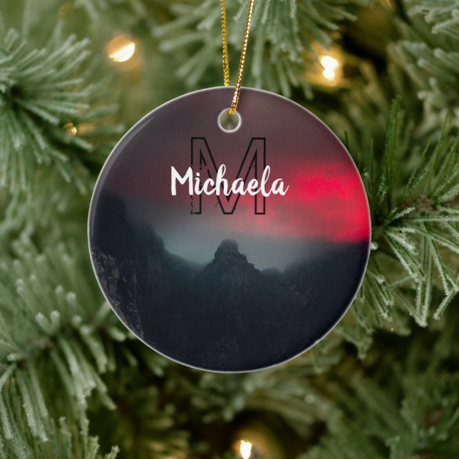 Burning clouds, fog and mountains monogram in sky ceramic tree decoration (Tree)