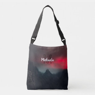 Burning clouds, fog and mountains monogram in sky crossbody bag