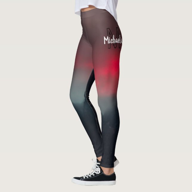 Burning clouds, fog and mountains monogram in sky leggings (Left)