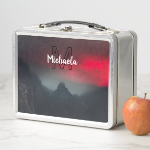 Burning clouds, fog and mountains monogram in sky metal lunch box
