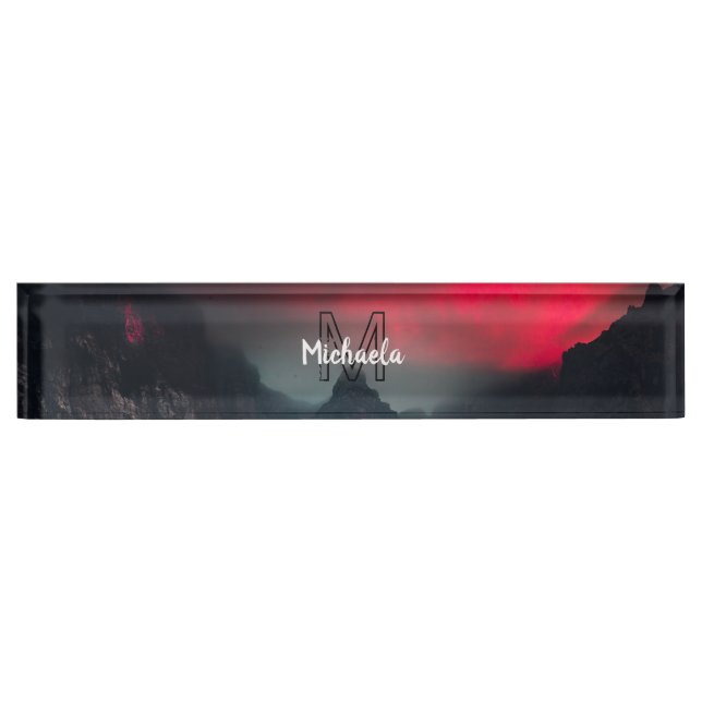 Burning clouds, fog and mountains monogram in sky nameplate (Front)