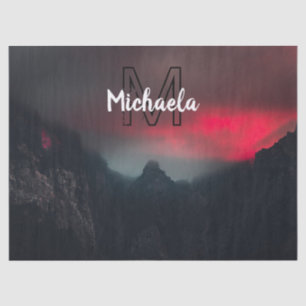 Burning clouds, fog and mountains monogram in sky tissue paper