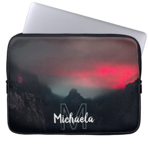 Burning clouds, fog and mountains monogram laptop sleeve