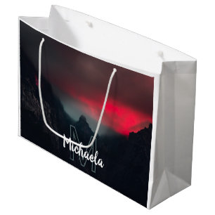 Burning clouds, fog and mountains monogram large gift bag