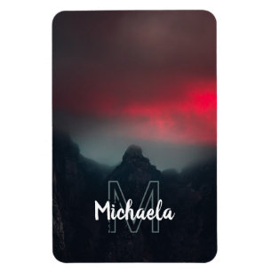 Burning clouds, fog and mountains monogram magnet