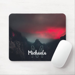 Burning clouds, fog and mountains monogram mouse mat
